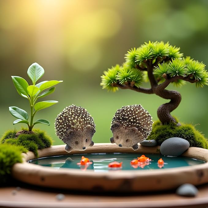 2Pcs Mini Hedgehog Resin Figurines,Lively Animal Statues for Fairy Gardens, Bonsai and Plant Pots,Micro Landscape Decor, Miniature Wild Sculptures for DIY Craft and Home Decor