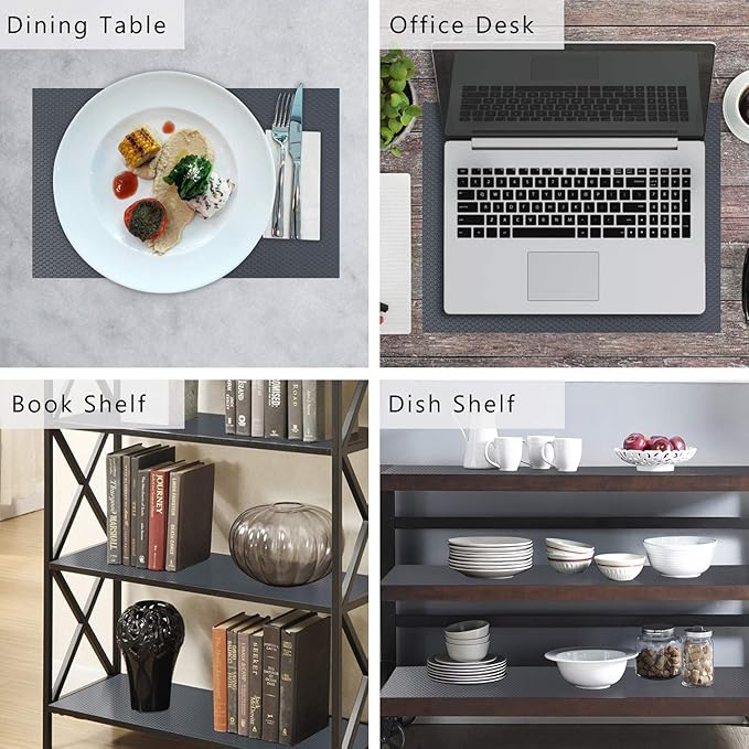 HooTown Shelf Liner Kitchen Cabinet Drawer Mats 17.5 Inch Wide x 32.8 Feet Long, Non Skid EVA Plastic Washable Oil Proof Pad for RV Drawer, Dish Plate Slippery Protection, Grey