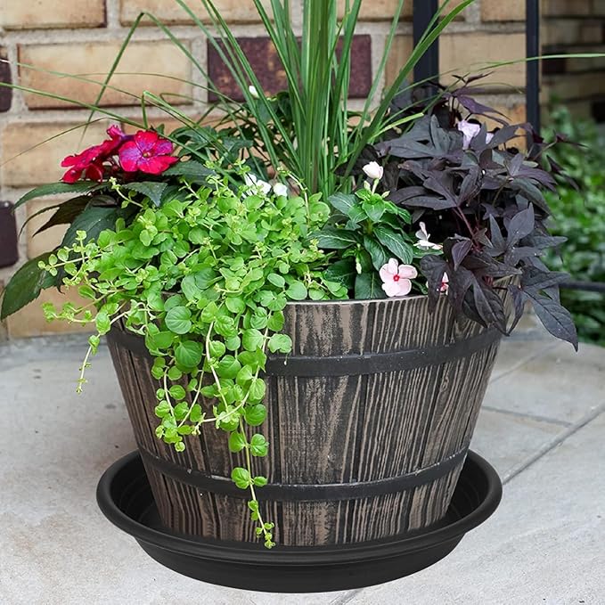 Grjoprt 2 Pack of 16 17 inch Plant Saucer, 2.4" Depth Large Plant Tray, Heavy Duty Plant Trays for Indoors no Holes, Bird Bath Bowls, Plastic Pot Tray for Planter 14"/15"/16" (16", Black)