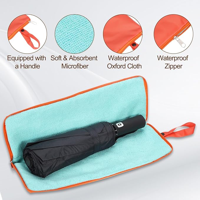uxcell Wet Umbrella Bag, 11 x 5 Inch Waterproof Oxford Cloth Reversible Umbrella Sleeve Cover Portable Waterproof Case for Wet Travel Folding Umbrellas Travel Home Outdoor, Orange