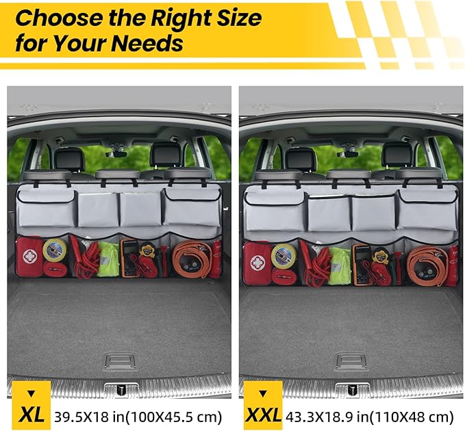 Car Backseat Hanging Trunk Organizer – Gray, 8 Large Storage Bags - Super Capacity Storage Solution for SUVs, Trucks, Vans, and Cars - Ultimate Car Organization for a Clutter-Free Space