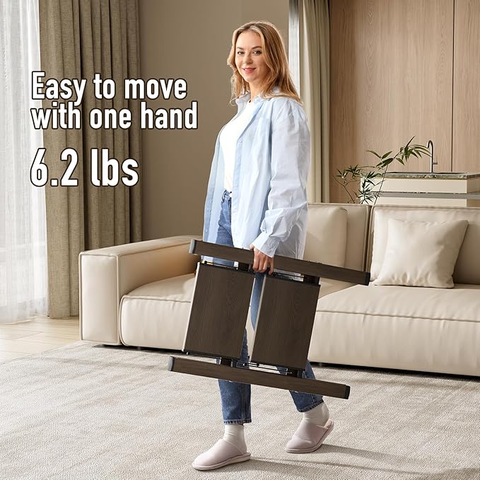 2 Step Ladder, Aluminum Folding Step Stool for Adults, Step Ladder with Wide Anti-Slip Pedal, 330 lbs Capacity for Home, Office, Kitchen, Library (Walnut)
