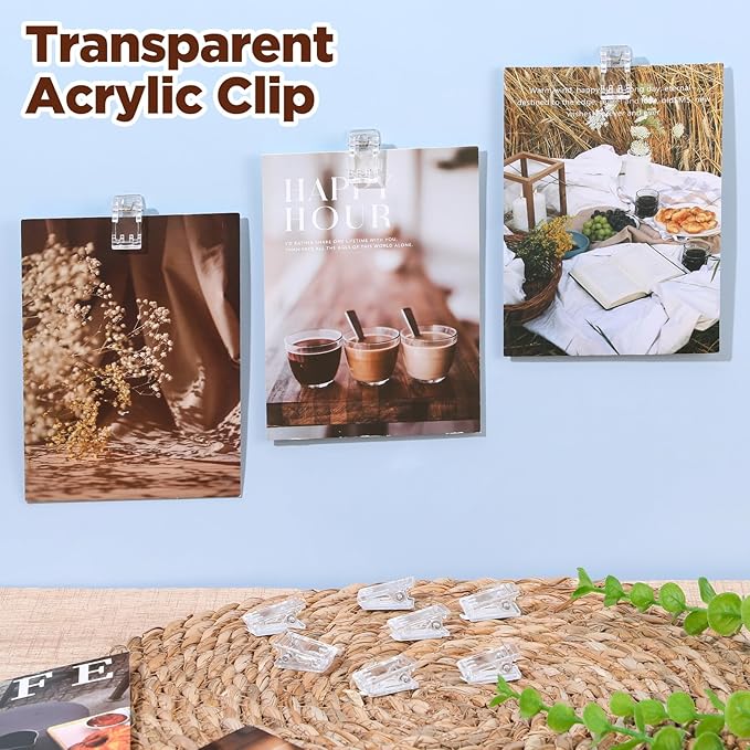 200PCS Self Adhesive Clips, Plastic Wall Hanging Clamp Sticky for Tapestry Poster Photo Office Home Decorations, Clear 1x0.5 Inch