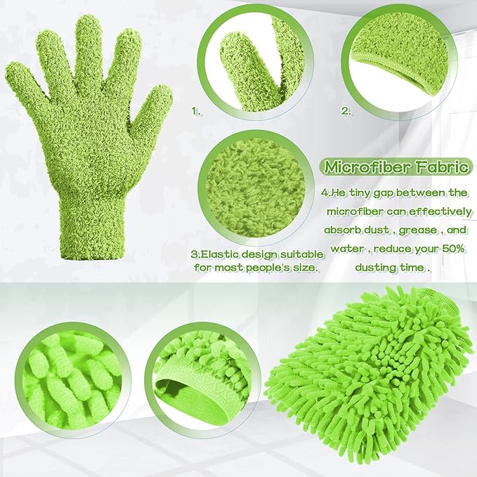 Potchen 6 Pcs Microfiber Dusting Mitt Gloves Microfiber Washable Dusting Gloves Car Wash Mitt for Leaf Cleaning Plant