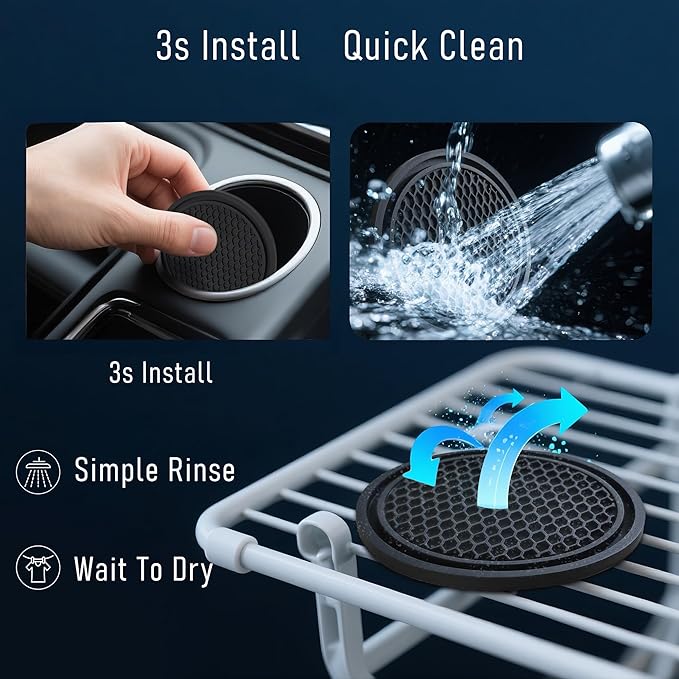 Car Cup Holder Coaster 4 Pack - Non Slip & Shockproof,Flexible PVC Rubber Insert for Car/Truck/SUV/Van (2.75"x0.2") Universal Fit Auto Cup Holders Accessories for Women and Man (Black)