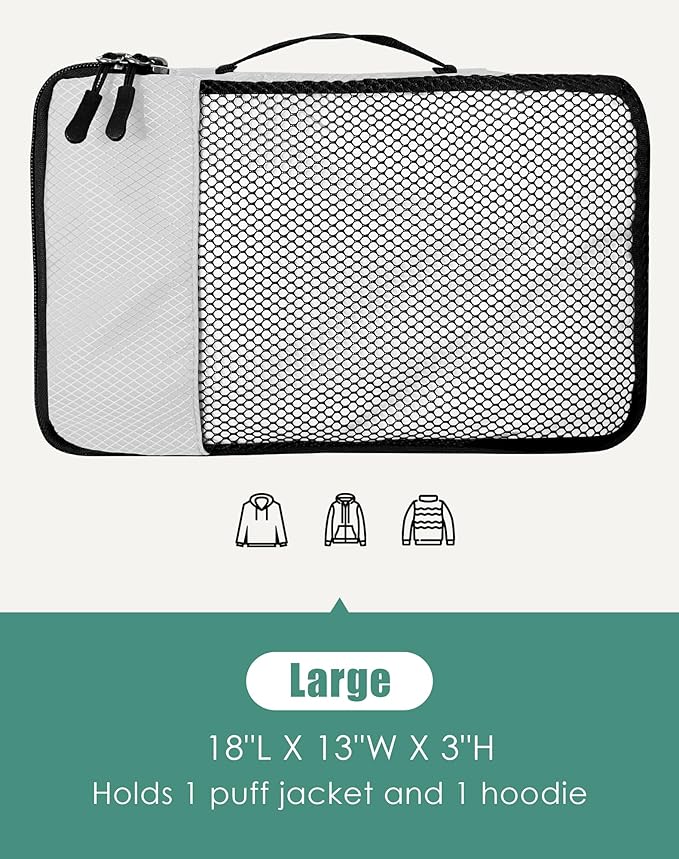 4-Piece Packing Cubes Travel Accessories Set for Suitcases - Luggage Organizer Bags with Double Zipper - Mesh Top - Large - Beige