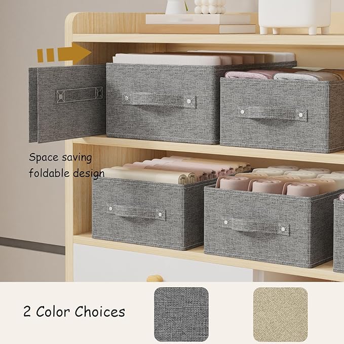 Collapsible Storage Bins, Fabric Organizer Baskets, Cube Boxes for Organizing Home, Office and Closet, Grey, 3 Pack, 13.0x9.0x5.5in