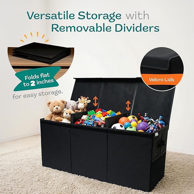 Extra Large Toy Storage Organizer with Lid - Sturdy, Collapsible Toy Chest Storage Box Design - Toys Bin with Dividers for Kids, Nursery, Bedroom, Playroom 37"x16"x14"