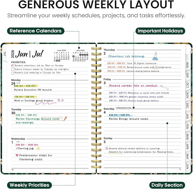 Planner 2026-2027, Academic Year Monthly and Weekly Calendar Planner, Jul 2026 - Jun 2027, Hardcover Teacher Student Planning Agenda book with Tabs, Perfect for School Office Supplies, 6.3" x 8.5" - Butterfly