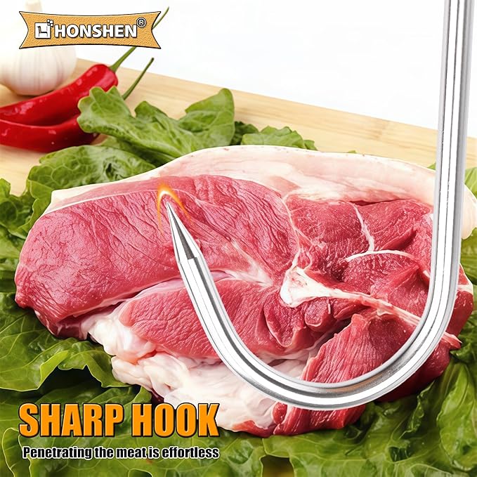 10 mm Meat Hook, 10 inch Heavy Duty S-Hooks Stainless Steel Meat Processing Butcher Hooks, 8 Pack