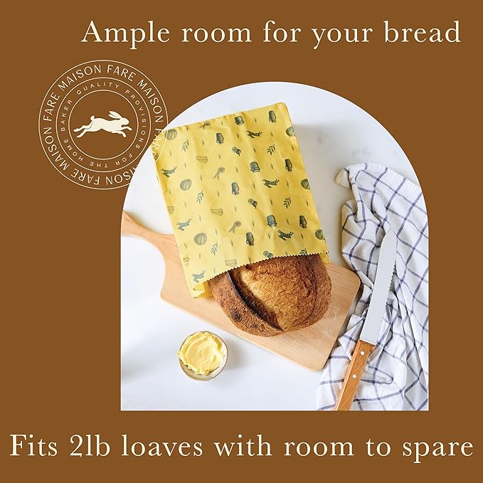 XL Beeswax Bag for Sourdough Bread, Produce & Cheese - Sustainble & Reusable Homemade Food Storage Container Made with Organic Cotton & Beeswax Liner, No Plastic - Keeps Fresh in Fridge & Freezer