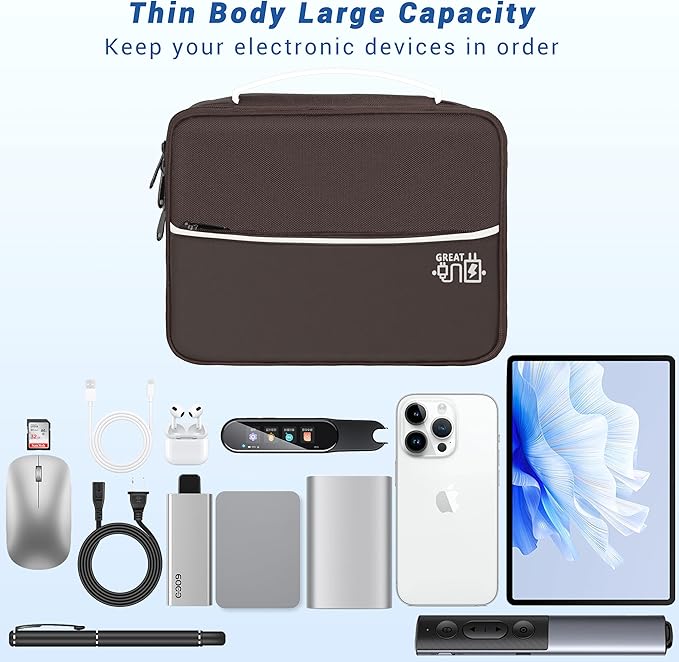 Electronics Organizer, Travel Cord Organizer Pouch, Portable Cable Organizer Bags, Waterproof Electronic Accessories Storage Case for Cables, Cords, Charger, Phone (Double Layer-Brown)