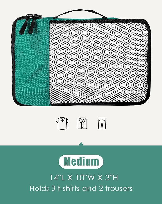 4-Piece Packing Cubes Travel Accessories Set for Suitcases - Luggage Organizer Bags with Double Zipper - Mesh Top - Medium - Green