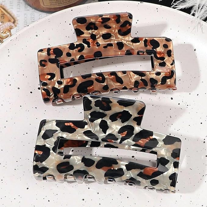 Tortoise Hair Claw Clips, 3 Inch Non-Slip Acrylic Banana Barrettes Jaw Clips, Leopard Print Strong Hold Stylish Hair Accessories for Women Ladies Thin Thick Hair (2pcs)
