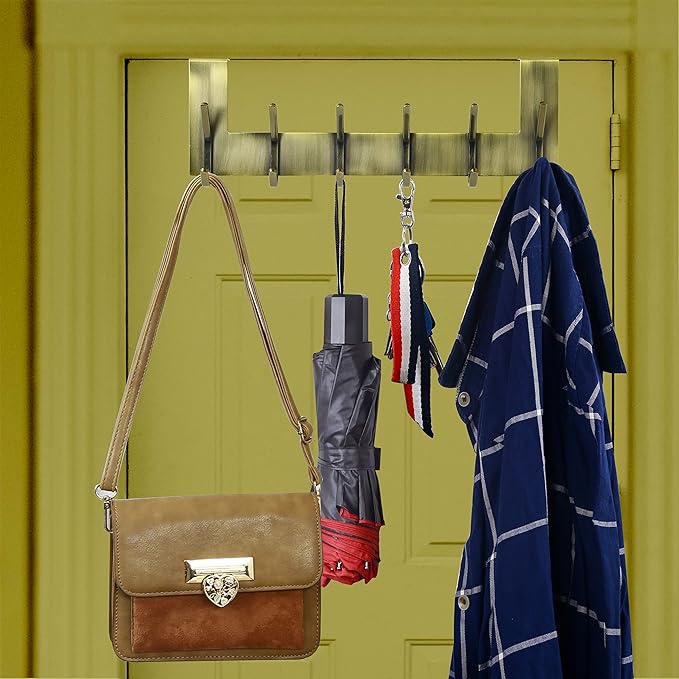 WEBI Over The Door Hooks for Hanging, Over The Door Towel Rack, Over Door Coat Hanger, Over Door Coat Rack for Hanging Towels, Hats, Clothes, Behind Back of Bathroom, Bronze