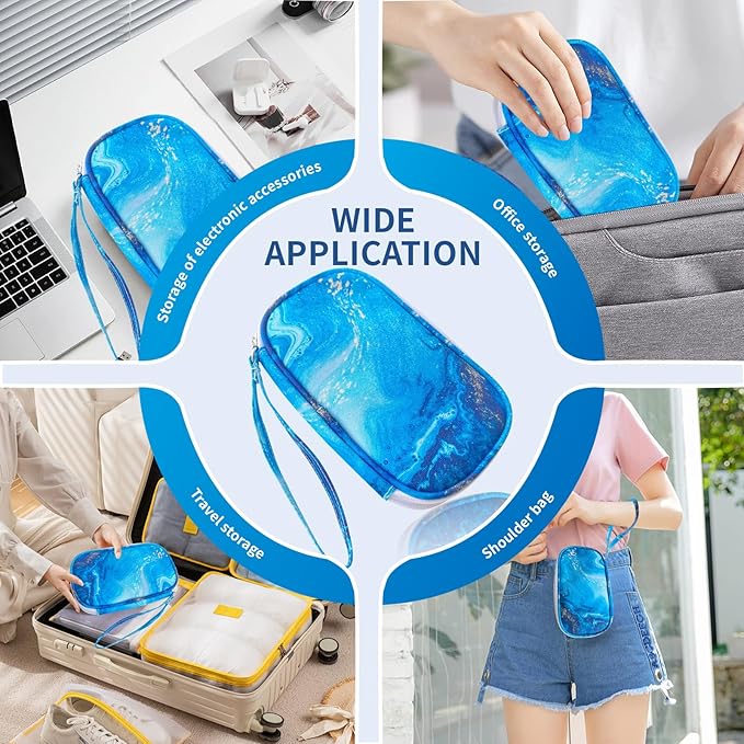 Electronics Organizer Travel Case, Cable Organizer Travel Essentials Tech Pouch,Suitable for Charger, Cable, Phone，Flash Drive,Blue Marble