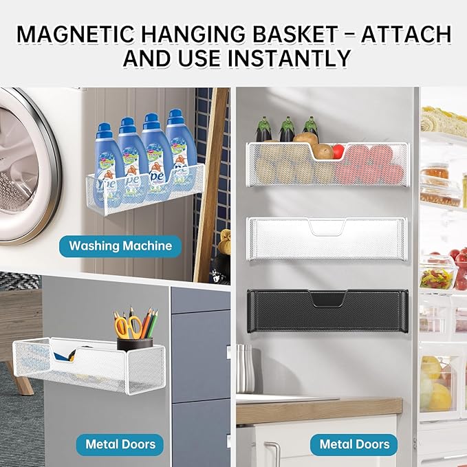 Magnetic Basket Organizer Holder for Fridge Magnetic Shelf Magnetic Storage Bin Box Containers for Refrigerator Whiteboard Classroom Magnetic Organizer