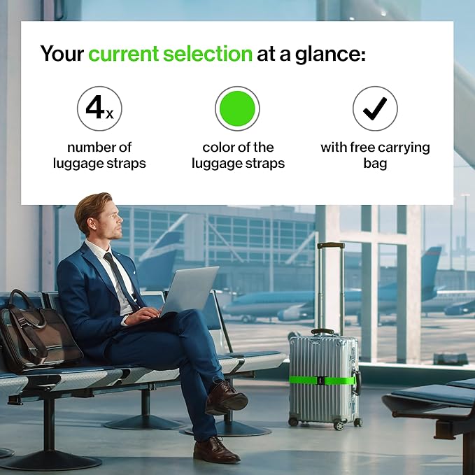TRAVELY Luggage Straps - Particularly conspicuous & Secure - Incl. 4 Name Tags - Luggage Strap Ideal crosswise - [Set of 4]