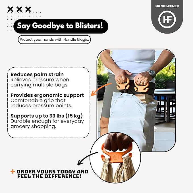 Handle Magic (7 Units) Bag Carriers | Ergonomic Grip and Bag Holder | Pocket Size | Lightweight & Comfortable for Shopping & Travel - Made in USA (Seven Colors)
