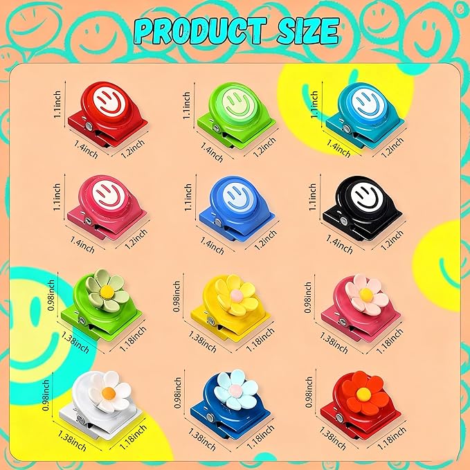 12 Pcs Smile and Flower Fridge Magnets Clips Refrigerator Magnets with Flower Happy Smile Locker Magnets Cute Metal Magnets Refrigerator for Locker, Whiteboard, Classroom,Office and Kitchen(12 pcs)