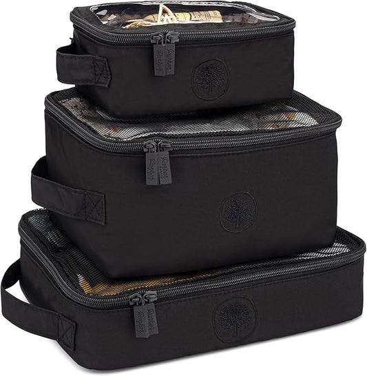 Parker Baby Co. Lightweight Packing Cube Set 3-Pack | Collapsible, Durable, Mesh & Clear Top | Travel Organizer for Diaper Bags, Luggage - Black/Mocha Checker