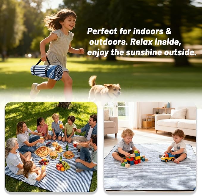 Large Waterproof Picnic Blanket 80"x80" – Extra Large Outdoor Mat for Beach, Park, Grass, Lawn, Camping, Sandproof & Portable, Foldable Rug, Wedding Registry Gift for Family & Travel