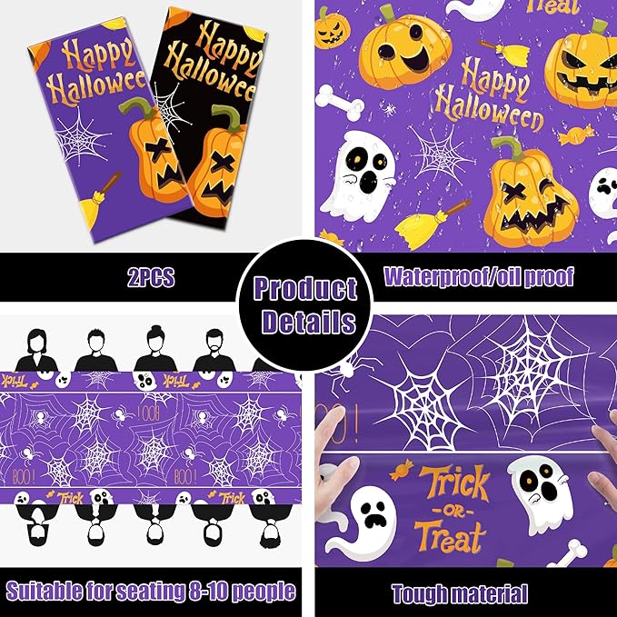 OHOME Halloween Decorations - Disposable Plastic Halloween Tablecloth | Halloween Party Decorations Favors Supplies for Table Decor Indoor Outdoor Backdrop Banner,2 Pack