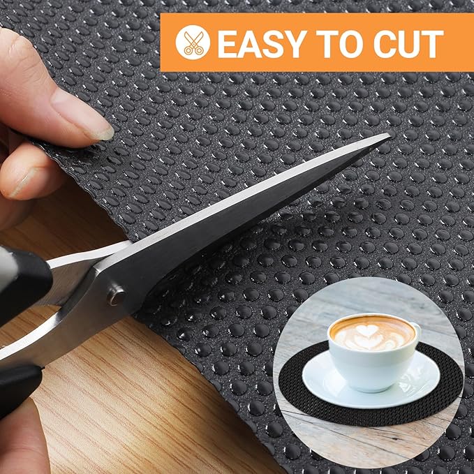 FLPMIX Shelf Liner for Kitchen Cabinets 10 inch Wide: Easy to Cut Bathroom Drawer Mat 10" x 396 Inch Black - Waterproof Pantry Cupboard Liner