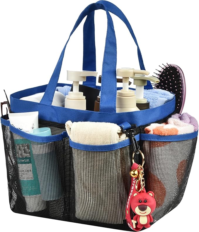Haundry Mesh Shower Caddy Tote, Large College Dorm Bathroom Caddy Organizer with Hook and Handles, 8 Basket Pockets for Camp Swimming Travel Gym Beach