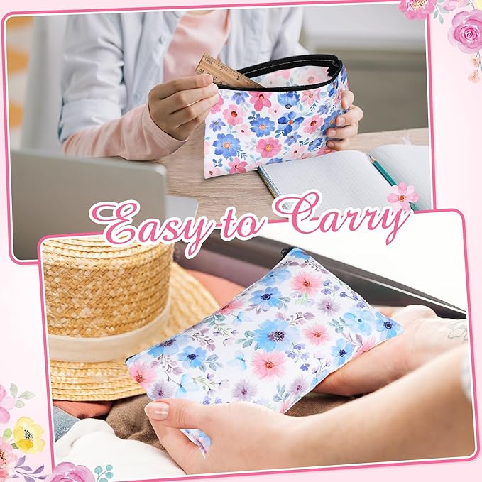 Reginary 20 Pieces Watercolor Flowers Cosmetic Bag Bulk for Women Floral Cosmetic Bag Gifts Roomy Flowers Makeup Bags with Zipper Toiletry Bags Pouch Travel Accessory Organizer Gifts, 7 x 4.3 Inches