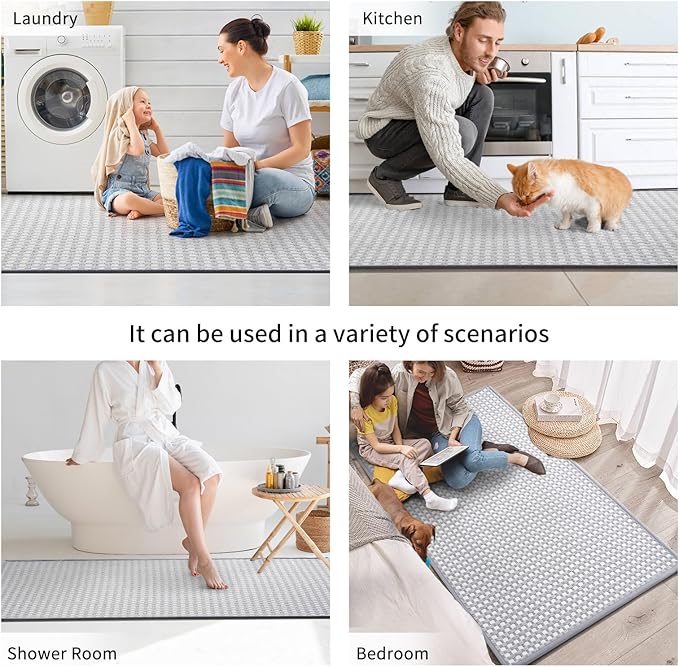 YDKGL Kitchen Mat Kitchen Rugs Sets of 2 PCS Non Slip Washable, Super Absorbent Soft Braided Kitchen Mats for Floor, Rubber Backing Comfort Standing Kitchen Sink Mat Runner Rug, Gray 17"x28"+17"x59"