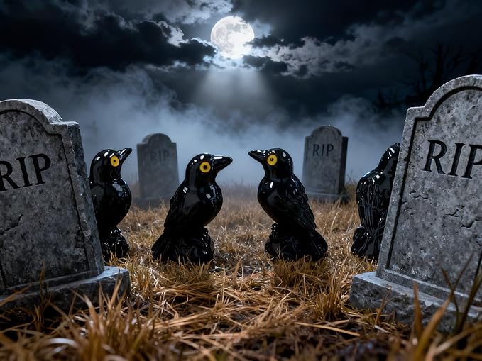 100 Pcs Halloween Miniature Crows Ravens Decor Mini Resin Crows Black Bird Figurines for Halloween Gothic Decor, Home Tabletop Shelf Centerpieces, Party Favors Gift,with Storage Box
