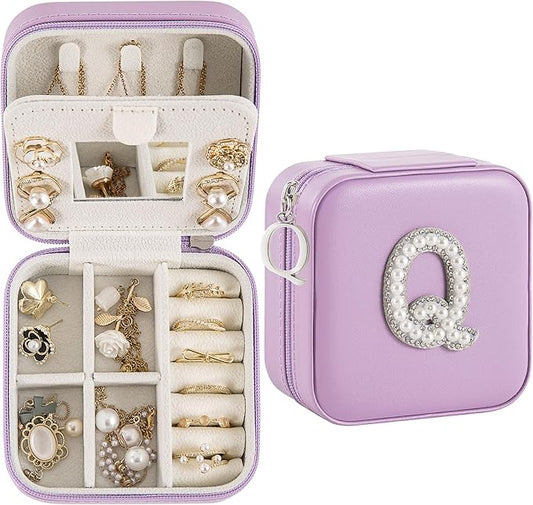 Travel Jewelry Case, Small Jewelry Box Organizer with Personalized Initials, Gifts for Girl Women, Wife Girlfriend Daughter Niece, Bridesmaid Gifts, Birthday