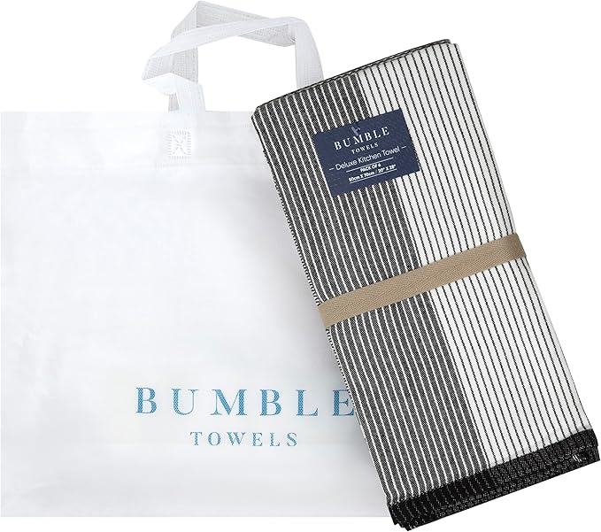 Premium Kitchen Towels (20”x 28”, 6 Pack) | Large Cotton Dish Towels | Flat & Terry Highly Absorbent Kitchen Linen Set with Hanging Loop | Black