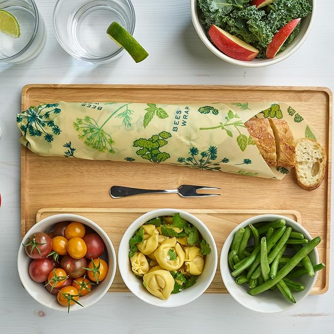 Bee's Wrap Vegan Beeswax Wraps for Food - Made in USA Reusable & Organic Food Wraps, Sandwich Wrap & Bowl Covers - Eco Alternative to Aluminum Foil & Plastic Wrap, Vegan Herb Garden 3 Pack (S, M, L)