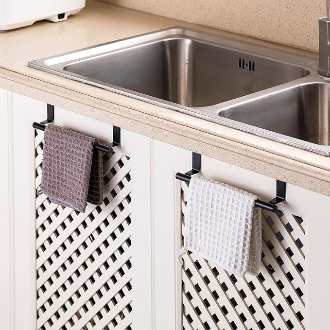 Cabinet Door Towel Bar - Single, Stainless Steel & Matte Black Over Cupboard Door Towel Holder