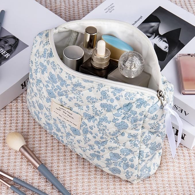 2PC Makeup Bag Set, Cute Cosmetic Bag for Women Girls, Floral Coquette Aesthetic Toiletry Bag, Travel Make Up Organizer Bag (South Twigs Flower)