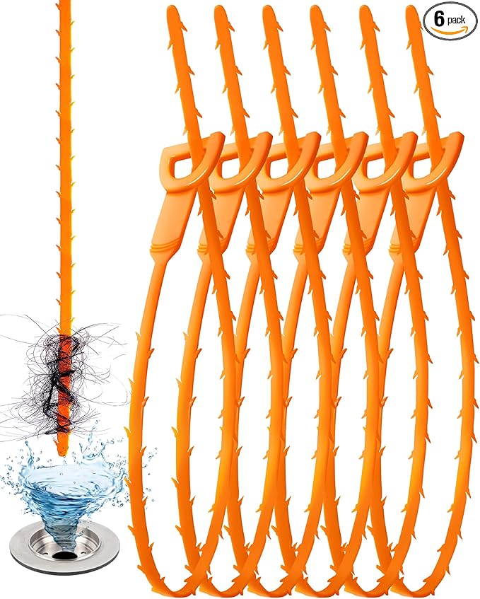 25 Inch Sink Snake Drain Clog Remover Tool,6 Pack Drain Cleaner Hair Clog Remover Tool, Drain Hair Remover Plumbers Snake, Drain Cleaner Sticks, Easy and Quick Unclog Sink Drain, Kitchen, Shower, tub.