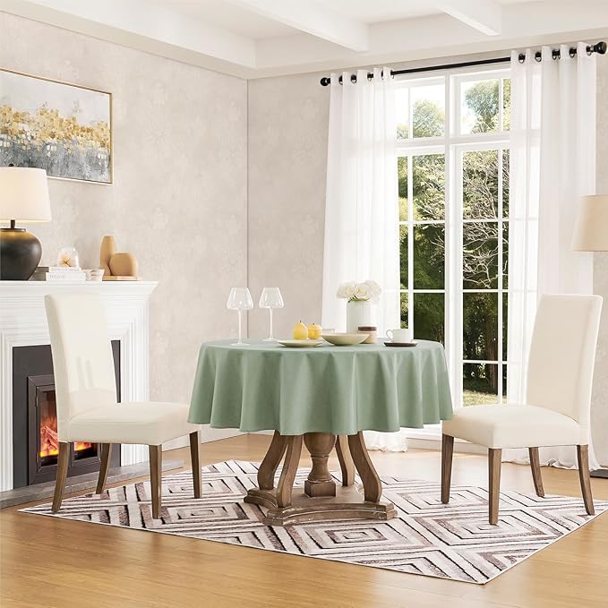 Veblandy Tablecloth Linen Textured Waterproof & Stain Resistant Table Cloth Wrinkle Free Decorative Fabric Farmhouse Table Cover for Dining/Party/Buffet/Wedding, 60 x 60 Inch, Sage Green