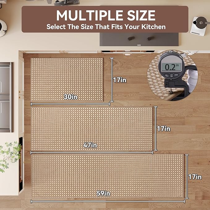 YDKGL Kitchen Mat Kitchen Rugs Sets of 2 PCS Non Slip Washable, Super Absorbent Soft Braided Kitchen Mats for Floor, Rubber Backing Comfort Standing Kitchen Sink Mat Runner Rug, Brown 17"x30"+17"x47"