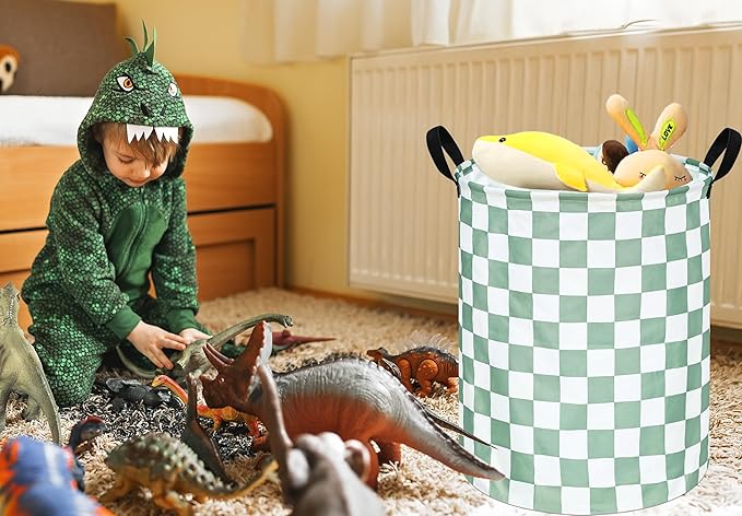 Sage Laundry Basket Kids Hamper Gifts Storage Basket Toys Box Large Canvas Collapsible Organizer Bins for Home/Dorm/Kitchen/Pet/Office/Closet/Shelf/Gift Baskets