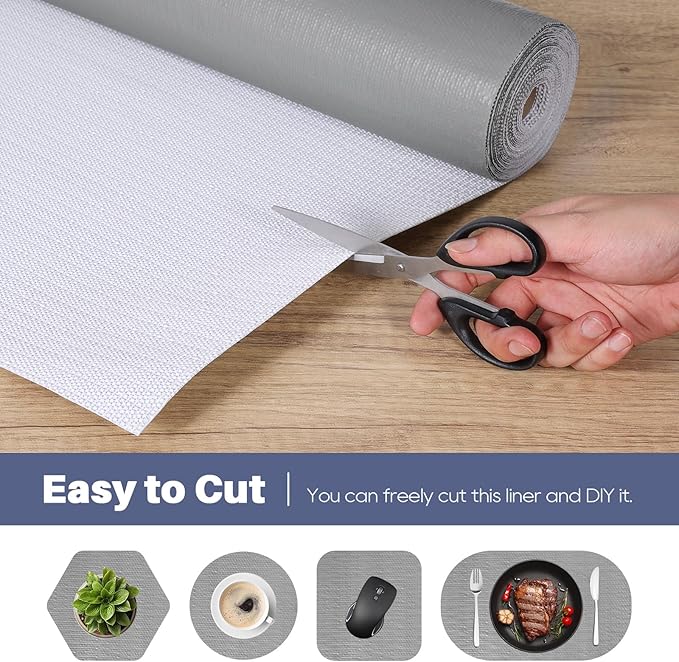 Drawer Liner, Shelf Liners for Kitchen Cabinet Waterproof & Oil-Proof Cupboard Liner Non-Slip Drawer Mat PVC Material Non Adhesive Kitchen Liner for Countertop Gray 11.8 x 393.7 Inches