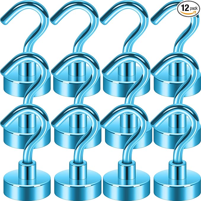 Neosmuk Magnetic Hooks, Heavy Duty 30lb+ Strong Magnet Hook for Cruise Cabins, Cruise Ship Essentials for Hanging, Metal Wall Refrigerator Hangers (RoyalBlue, 12 Pack)