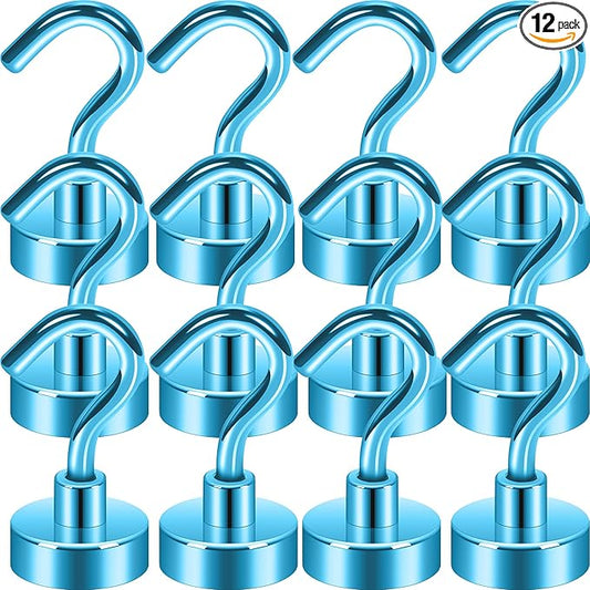 Neosmuk Magnetic Hooks, Heavy Duty 30lb+ Strong Magnet Hook for Cruise Cabins, Cruise Ship Essentials for Hanging, Metal Wall Refrigerator Hangers (RoyalBlue, 12 Pack)