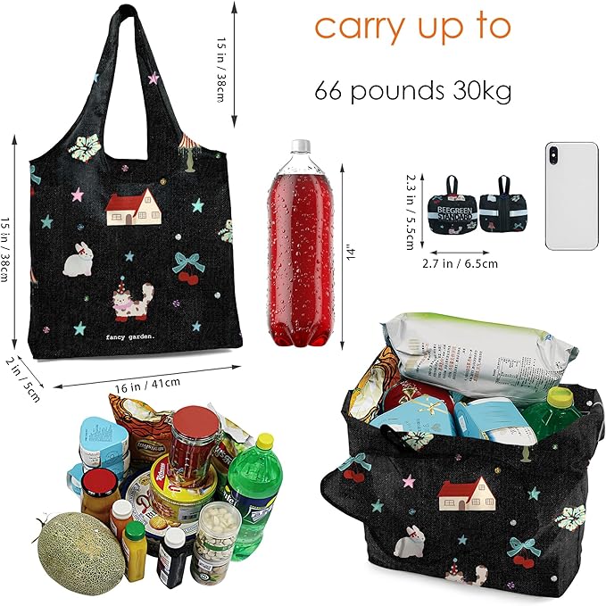 BeeGreen Black Red House Ultimate Travel Tote Bag - Reusable Grocery Shopping Bag - Foldable Compact Portable Lightweight Duffle Bags