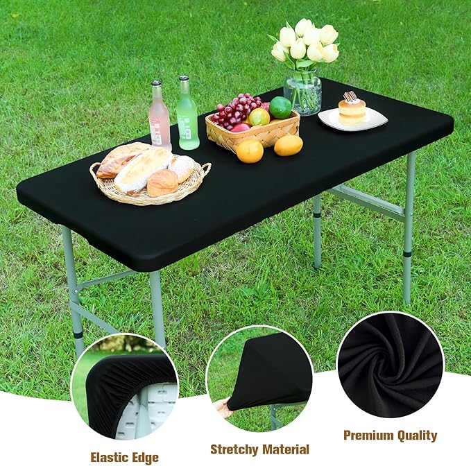 NEWISHER Fitted Rectangle Tablecloth 36 x 60 Inch Elastic Table Cloth Stretch Spandex Table Cover Black Washable Polyester Table Top Cap Cover for Dining Picnic Camping Indoor and Outdoor