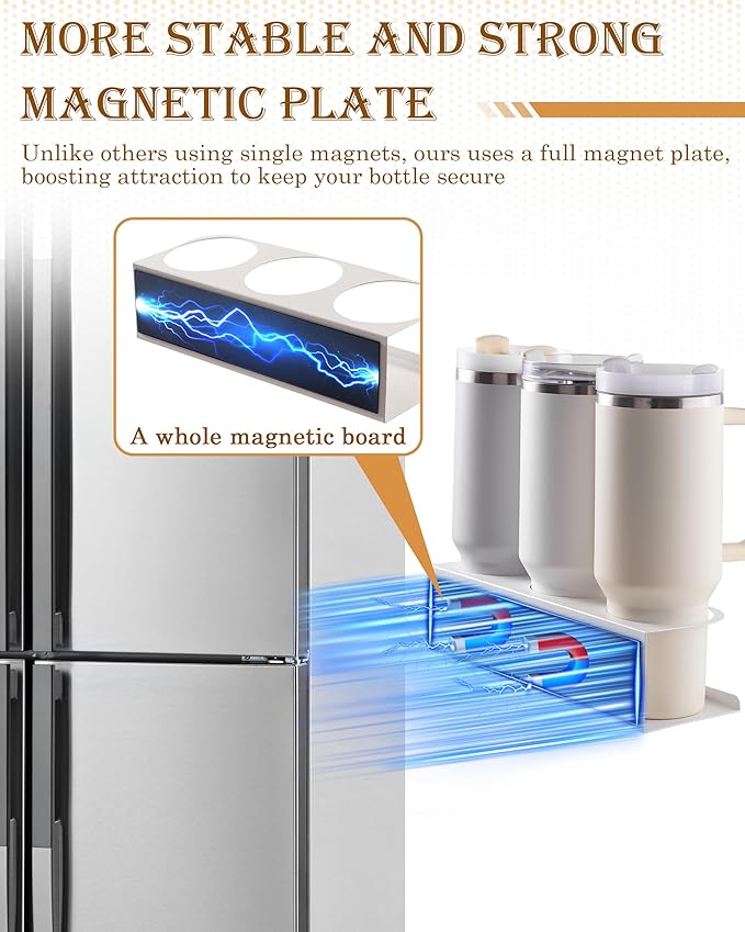 White 2 Pack Magnetic Cup Holder with Lid Holder (1PC) Fridge for 30 & 40 oz Tumbler - Strong Fridge Mount - Water Bottle Organizer for Metal- No Drill Cup Accessories for Car, Kitchen, Office