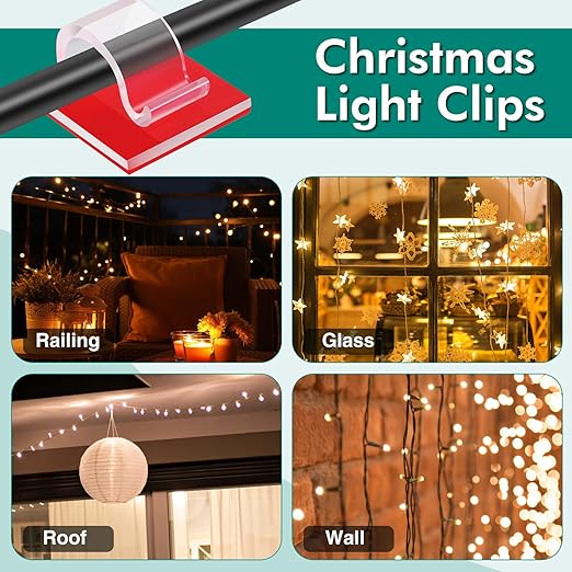 Namalu 240 Pcs Cable Clips Outdoor Wire Clip Adhesive Cable Hook Cord Organizer Holder R Shape Christmas Light Clip for Desk Wall Cable Management String Lights Fairy Light Decoration(Clear, Large)
