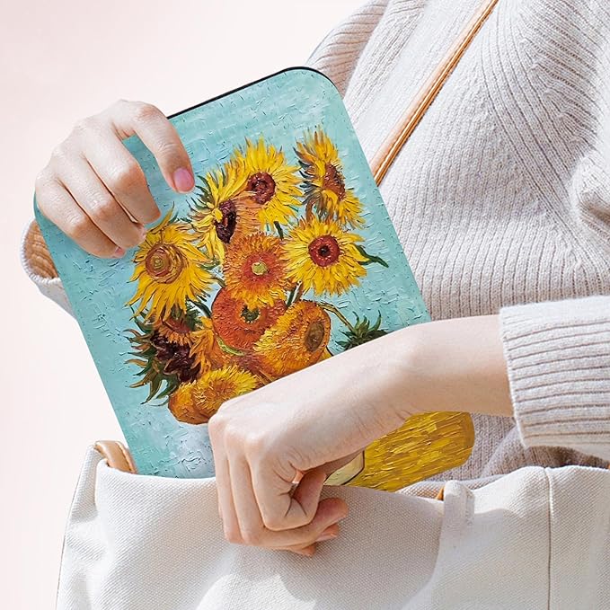 Travel Compact Mirror Rectangular Small Portable Folding Mirror for Purses Makeup Bag Handheld/Adjustable Stand for Desk Mirror Van Gogh Sunflowers Gifts