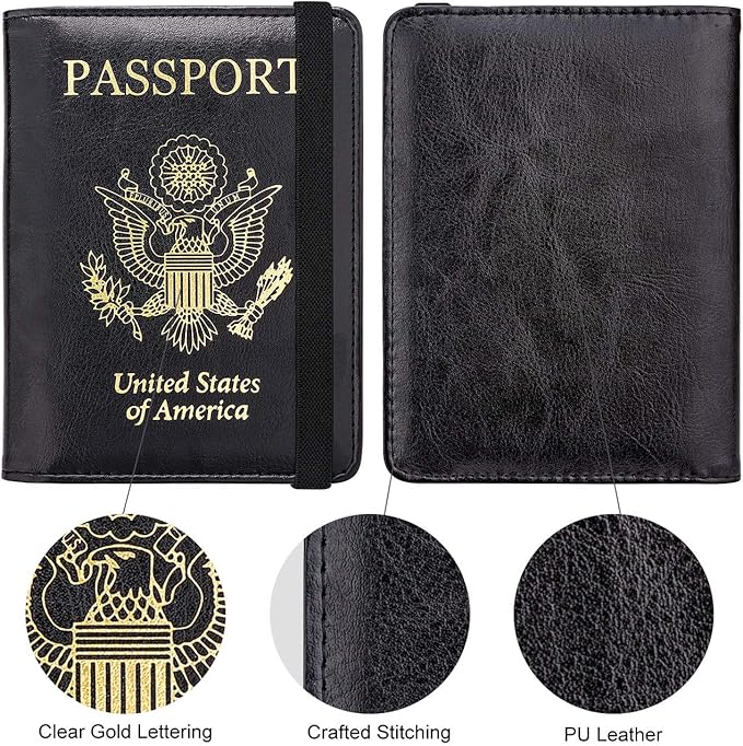 WALNEW Passport Holder for Travel, RFID Passport Cover Wallet for Women Men, PU Leather Passport Book Card Holder Case with Pen, Travelling Essentials for Flying
